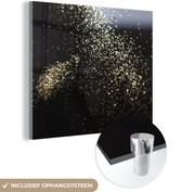 MuchoWow® Glasschilderij 20x20 cm - Schilderij acrylglas - Marmer - Glitter - Goud - Zwart - Foto op glas - Schilderijen