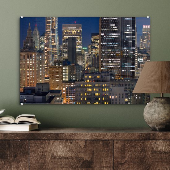 MuchoWow® Peinture sur verre 60x40 cm - Peinture acrylique sur verre - New York - USA - Nuit - Photo sur verre - Peintures