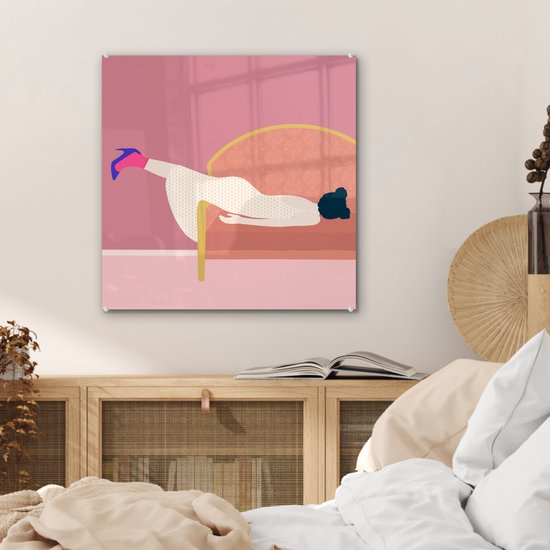 MuchoWow® Peinture sur verre 50x50 cm - Peinture sur verre acrylique - Vintage - Femmes - Pastel - Photo sur verre - Peintures