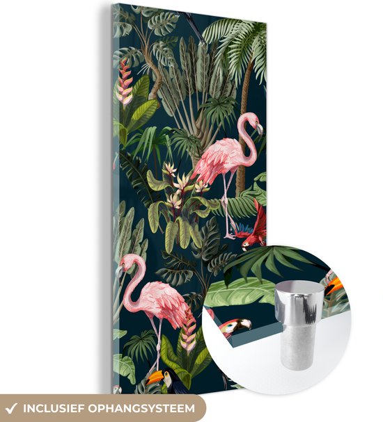 MuchoWow® Peinture sur verre - Animaux de la jungle - Motif - Enfants - Flamingo - Perroquet - Kids - 80x160 cm - Peintures sur verre acrylique - Photo sur Glas