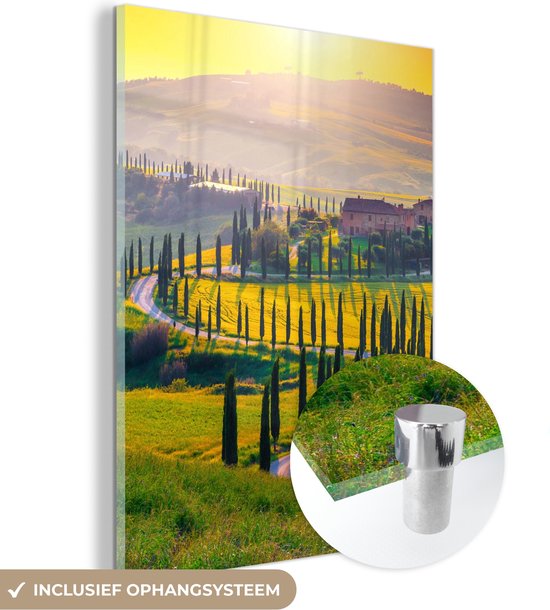 MuchoWow® Peinture sur verre 30x40 cm - Peinture sur verre acrylique - Herbe - Soleil - Colline - Paysage - Photo sur verre - Peintures