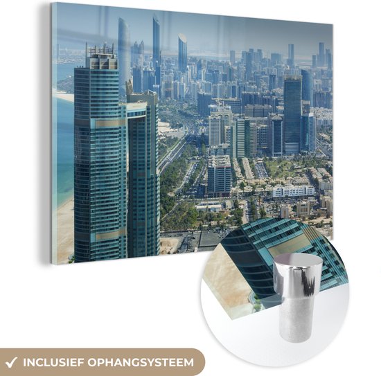 MuchoWow® Peinture sur verre 180x120 cm - Peinture sur verre - Skyline d'Abu Dhabi - Photo sur verre acrylique - Peintures