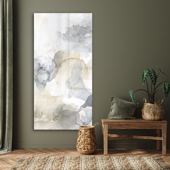 MuchoWow® Peinture sur verre 80x160 cm - Peinture sur verre acrylique - Marbre - Doré - Zwart - Photo sur verre - Peintures