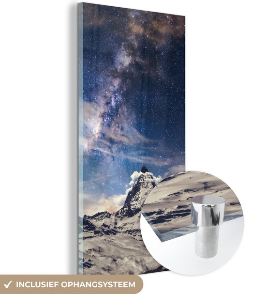 Peinture sur verre - Voie Lactée sur le Cervin en Suisse en hiver - 60x120 cm - Peintures sur Verre Peintures - Photo sur Glas