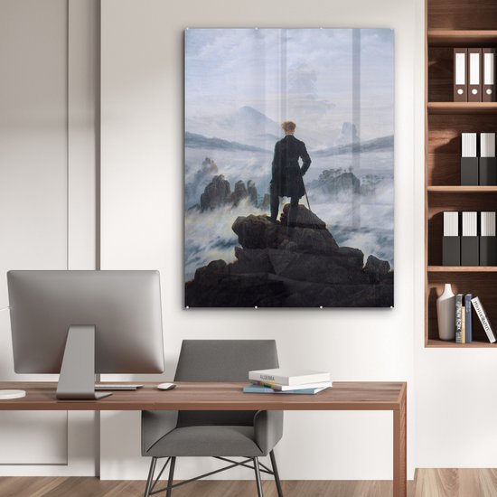 MuchoWow® Peinture sur Verre - Le Vagabond au-dessus des Brumes - Peinture de Caspar David Friedrich - 90x120 cm - Peintures sur Verre Acrylique - Photo sur Glas