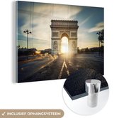 MuchoWow® Glasschilderij 180x120 cm - Schilderij acrylglas - Parijs - Arc de Triomphe - Zon - Foto op glas - Schilderijen