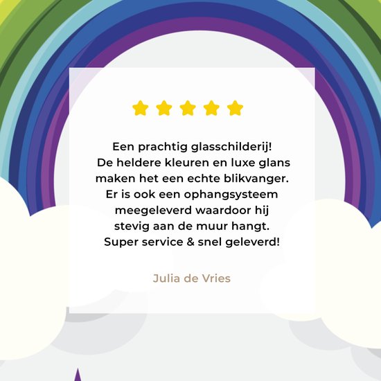 Peinture sur verre - un arc-en-ciel avec des nuages et des gouttes d'arc-en-ciel - 90x90 cm - Peintures sur Verre Peintures - Photo sur Glas