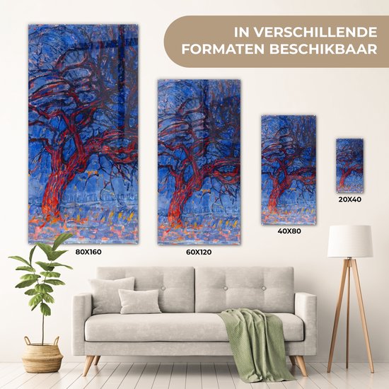 MuchoWow® Peinture sur Verre - Arbre Rouge - Piet Mondrian - 60x120 cm - Peintures sur Verre Peintures - Photo sur Glas