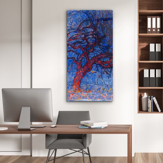 MuchoWow® Peinture sur Verre - Arbre Rouge - Piet Mondrian - 60x120 cm - Peintures sur Verre Peintures - Photo sur Glas