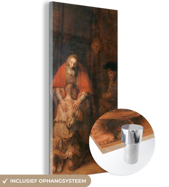 MuchoWow® Glasschilderij 20x40 cm - Schilderij acrylglas - Terugkeer van de verloren zoon - Rembrandt van Rijn - Foto op glas - Schilderijen