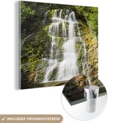 MuchoWow® Glasschilderij 90x90 cm - Schilderij acrylglas - Waterval in het Nationaal park Forillon in Canada - Foto op glas - Schilderijen