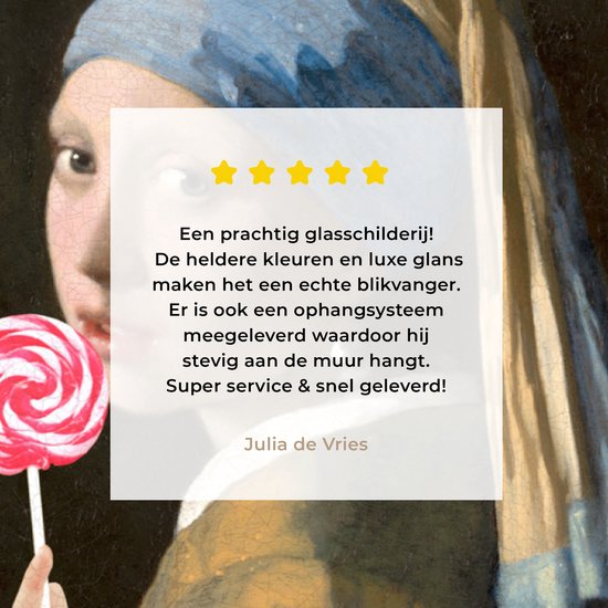 MuchoWow® Peinture sur Verre - Fille à la Perle - Johannes Vermeer - Sucette - 90x60 cm - Peintures sur Verre Acrylique - Photo sur Glas