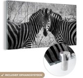 MuchoWow® Glasschilderij 80x40 cm - Schilderij acrylglas - Twee zebra's - Foto op glas - Schilderijen