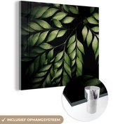 MuchoWow® Glasschilderij 20x20 cm - Schilderij acrylglas - De vertakkingen van een varen tegen een zwarte achtergrond - Foto op glas - Schilderijen