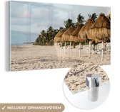 MuchoWow® Glasschilderij 80x40 cm - Schilderij acrylglas - Caribisch strand in Tulum bij Mexico - Foto op glas - Schilderijen