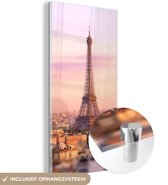 MuchoWow® Glasschilderij 20x40 cm - Schilderij acrylglas - Parijs - Eiffeltoren - Lucht - Foto op glas - Schilderijen