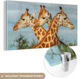 MuchoWow® Glasschilderij 160x80 cm - Schilderij acrylglas - Giraffen - Lucht - Dieren - Foto op glas - Schilderijen
