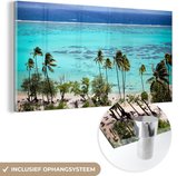 MuchoWow® Glasschilderij 120x60 cm - Schilderij acrylglas - Palmen op de kust van Moorea in Frans-Polynesië - Foto op glas - Schilderijen