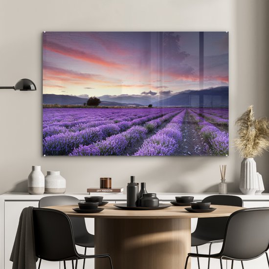 Coucher de soleil sur les lavandes Plexiglas 120x80 cm - Tirage photo sur Glas (décoration murale plexiglas)