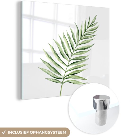 MuchoWow® Glasschilderij 20x20 cm - Schilderij acrylglas - Plant - Waterverf - Aquarel - Foto op glas - Schilderijen