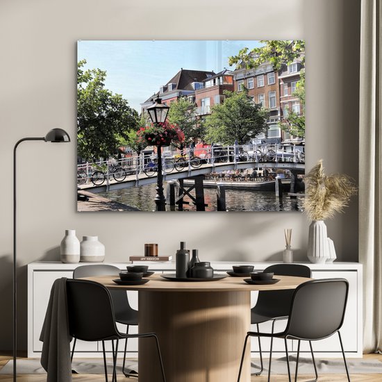 MuchoWow® Peinture sur verre 120x90 cm - Peinture sur verre - Pont - Water - Leiden - Photo sur verre acrylique - Peintures