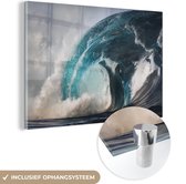 MuchoWow® Glasschilderij 60x40 cm - Schilderij acrylglas - Zee - Golf - Water - Foto op glas - Schilderijen