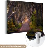 MuchoWow® Glasschilderij 60x40 cm - Schilderij acrylglas - Natuur - Bospad - Sprookjesboom - pad met bomen - Lente - Foto op glas - Schilderijen