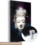 MuchoWow® Glasschilderij 80x120 cm - Schilderij acrylglas - Buddha - Kleuren - Zilver - Foto op glas - Schilderijen
