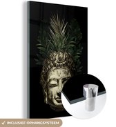MuchoWow® Glasschilderij 100x150 cm - Schilderij acrylglas - Buddha - Metaal - Bladeren - Foto op glas - Schilderijen
