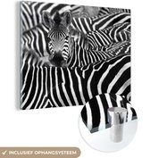 MuchoWow® Glasschilderij 120x90 cm - Schilderij acrylglas - Zebra zwart-wit fotoprint - Foto op glas - Schilderijen