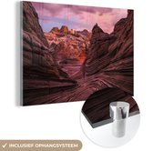 MuchoWow® Glasschilderij 90x60 cm - Schilderij acrylglas - Landschap van de Grand Canyon - Foto op glas - Schilderijen