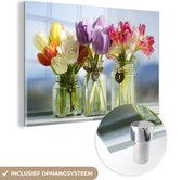 Glasschilderij bloemen - Tulpen - Lente - Natuur - Glasplaat - Foto op glas - Schilderijen woonkamer - Kamer decoratie - Wanddecoratie - 120x80 cm - Muurdecoratie - Schilderij glas - Slaapkamer