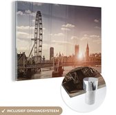 MuchoWow® Glasschilderij 90x60 cm - Schilderij acrylglas - Londen eye - Engeland - Big Ben - Foto op glas - Schilderijen