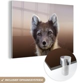 MuchoWow® Glasschilderij 120x80 cm - Schilderij acrylglas - Vos - Portret - Bruin - Foto op glas - Schilderijen