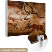 MuchoWow® Glasschilderij 90x60 cm - Schilderij acrylglas - Grottekeningen in de Grotten van Lascaux in Frankrijk - Foto op glas - Schilderijen