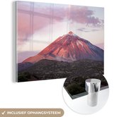 MuchoWow® Glasschilderij 60x40 cm - Schilderij acrylglas - Roze lucht boven de Teide-vulkaan in het Nationaal park Teide - Foto op glas - Schilderijen