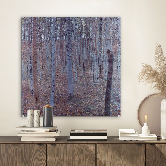 MuchoWow® Peinture sur Verre - Buchenhain - Peinture de Gustav Klimt - 50x50 cm - Peintures sur Verre Acrylique - Photo sur Glas