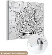 MuchoWow® Glasschilderij 50x50 cm - Schilderij acrylglas - Stadskaart - Middelburg - Grijs - Wit - Foto op glas - Schilderijen - Plattegrond