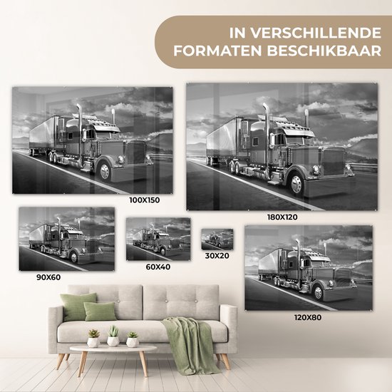 MuchoWow® Peinture sur Verre - Camion - noir et blanc - 180x120 cm - Peintures sur Verre Acrylique - Photo sur Glas