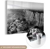 MuchoWow® Glasschilderij 60x40 cm - Schilderij acrylglas - De Grand Canyon in Arizona - zwart wit - Foto op glas - Schilderijen