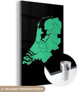 MuchoWow® Glasschilderij 100x150 cm - Schilderij acrylglas - Kaart - Nederland - Mintgroen - Foto op glas - Schilderijen
