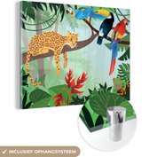 MuchoWow® Glasschilderij 120x90 cm - Schilderij acrylglas - Jungle dieren - Toekan - Jongens - Meiden - Luipaard - Foto op glas - Schilderijen