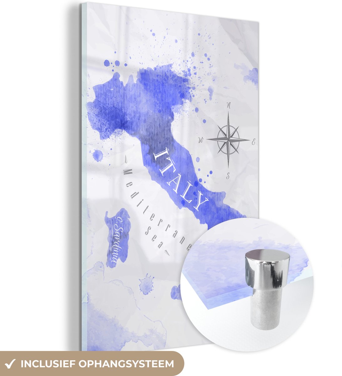 ® Glasschilderij 120x180 cm - Schilderij acrylglas - Kaarten - Waterverf - Italië - Foto op glas - Muurdecoratie woonkamer - Wanddecoratie slaapkamer - Schilderijen