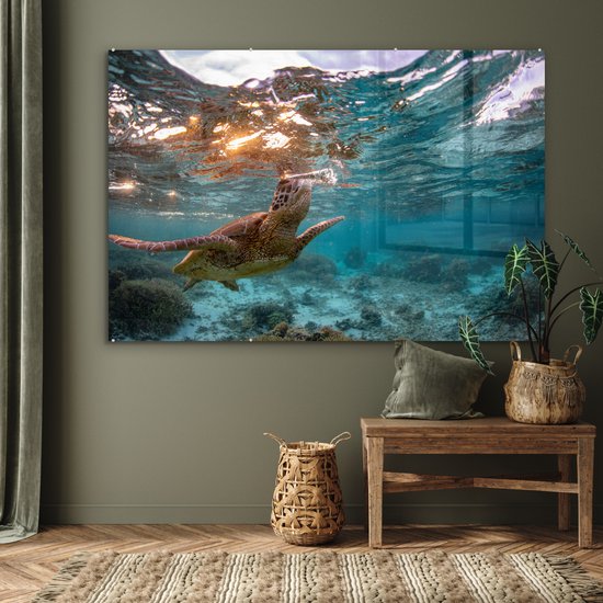 Peinture sur Verre - Mer - Tortue - Couleurs - 180x120 cm - Peintures sur Verre Peintures - Photo sur Glas