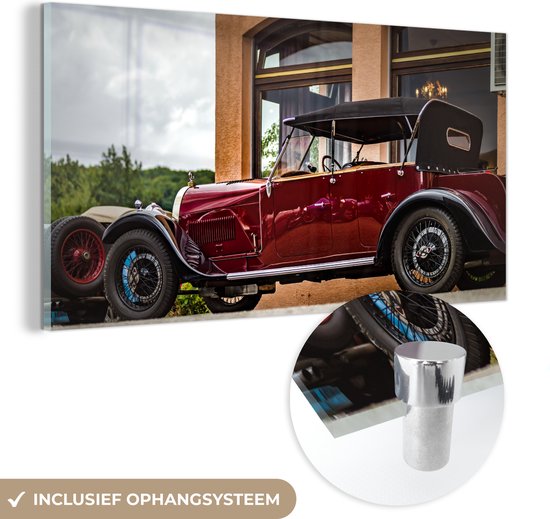 MuchoWow® Glasschilderij 120x60 cm - Schilderij acrylglas - Vintage - Bugatti - Auto - Foto op glas - Schilderijen