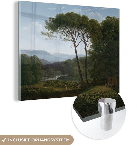 MuchoWow® Glasschilderij 40x30 cm - Schilderij acrylglas - Italiaans landschap met pijnbomen - Hendrik Voogd - Foto op glas - Schilderijen