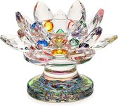 4.5" Kleurrijke Crystal Lotus Flower Theelichtkaarshouder - Regenboogkleuren Glazen Kandelaar Kandelaar
