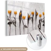 MuchoWow® Glasschilderij 180x120 cm - Schilderij acrylglas - Bloemen - Tulpen - Marmer - Foto op glas - Schilderijen