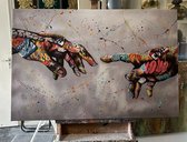 Schilderij- Michelangelo- Gemengde techniek afdrukken + Acrylverf- Katoenen canvasdoek op houten frame-80x120cm,3D- Klaar om op te hangen