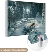 MuchoWow® Glasschilderij 90x60 cm - Schilderij acrylglas - Winter - Schilderij - Hert - Foto op glas - Schilderijen